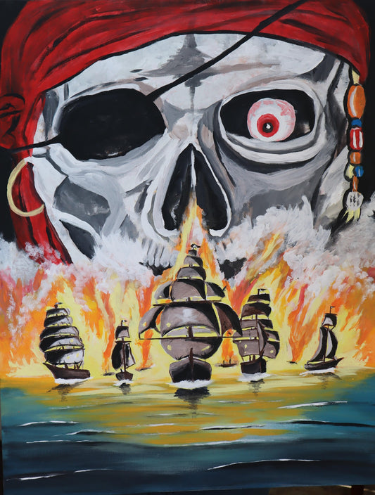 Pirate Skull & Boats Acrylic Painting