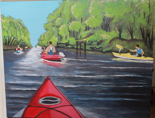 Kayak Paddle to The Boarder Acrylic Painting
